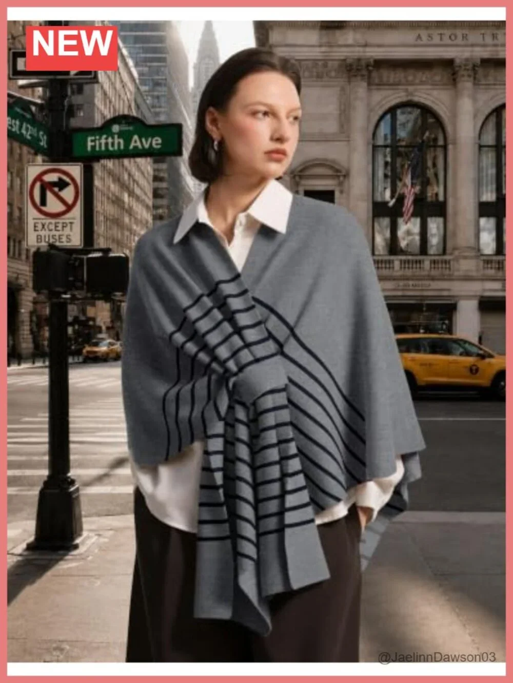 Women Striped Poncho Sweater Knit Shawl Wrap Blanket Cardigan